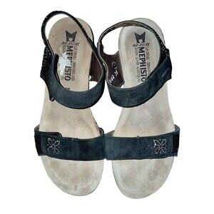 Mephisto Air Relax Crystal Studs Black Leather Comfort Sandals Sz EU 38 US 7.5